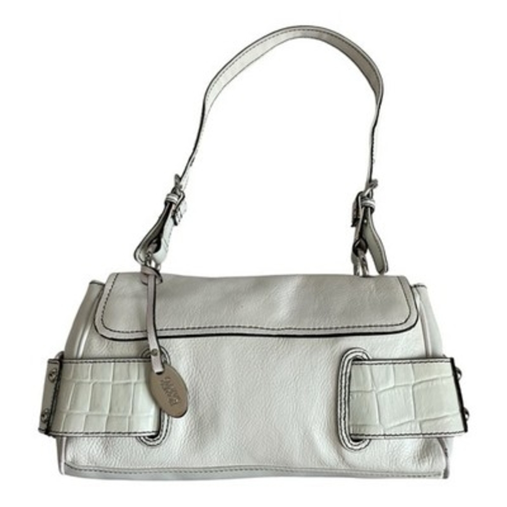 Vintage Franco Sarto White Leather Shoulder Bag Faux Croc Trim Y2K 10"x2"x6" G+ - Picture 3 of 9